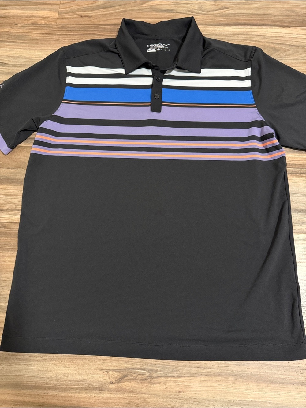 Nike Golf Mens Shirt XL S/S Black Striped DRI-FIT Tour Performance Polo Logo